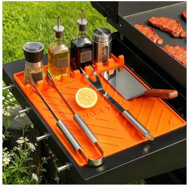 Main image of Silicone Grill Mats for Blackstone Griddle Accessories Baking Cooking Kitchen BBQ Must Haves Countertop Weber Traeger Stove Outdoor Camping Lawn Orange Father Dad Chef Men Gifts