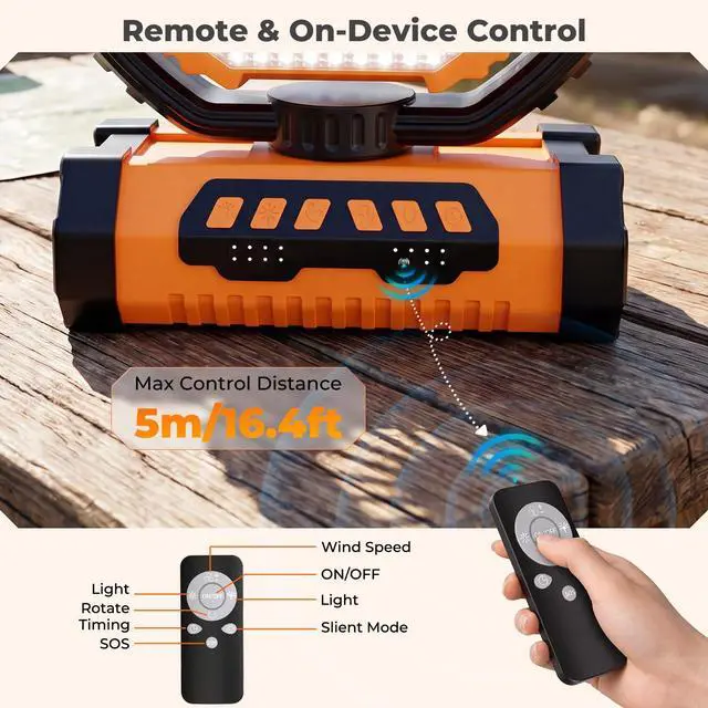 Alt view image 5 of 7 - Portable Fan, AI Outdoor Rechargeable Camping Fan with Light, 20000mAh Battery Powered, 360° Rotating Hook, 4 Speeds for Indoor, Traveling, Tenting, RVing, Fishing, Beach (Orange)