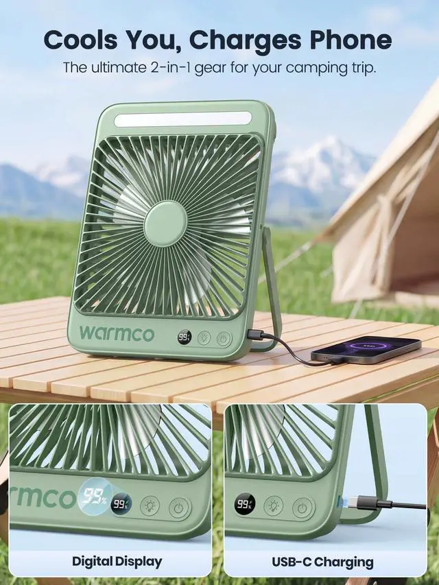 Alt view image 6 of 7 - 20000mAh Battery Powered Fan, 8-Inch Ultra-Slim Portable Camping Fan with LED Lantern, Up to 48H Runtime Rechargeable Desk Fan for Bedroom, Outdoor, Tent, Travel, Cruise Ship Essentials