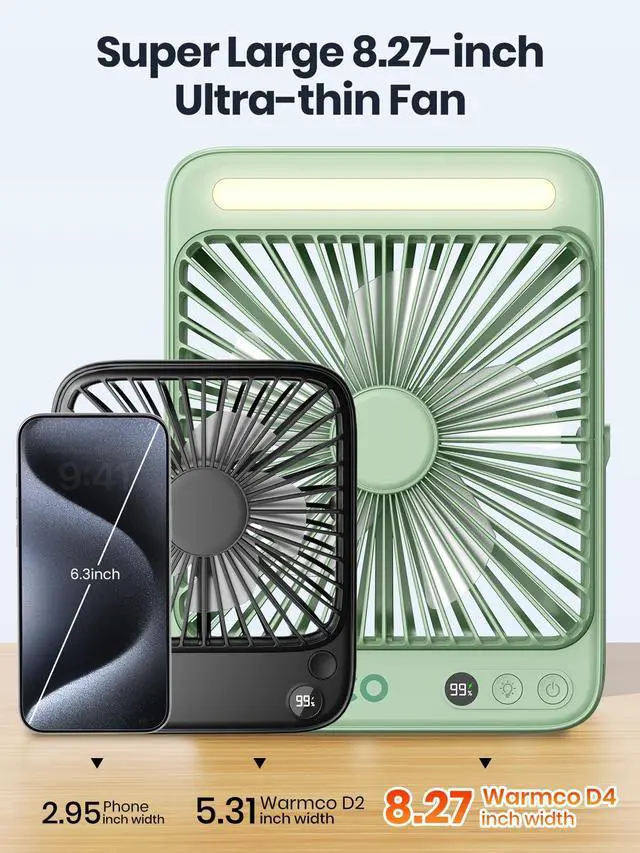 Alt view image 7 of 7 - 20000mAh Battery Powered Fan, 8-Inch Ultra-Slim Portable Camping Fan with LED Lantern, Up to 48H Runtime Rechargeable Desk Fan for Bedroom, Outdoor, Tent, Travel, Cruise Ship Essentials