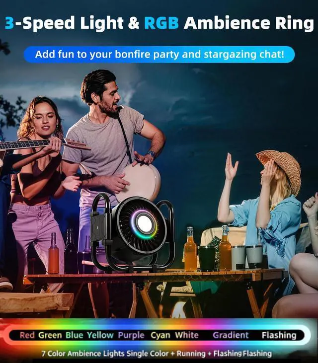 Alt view image 5 of 7 - Portable Outdoor Oscillating Fan,6-Speed Oscillating Fan & 3-Speed Light,16000mAh Battery Powered Fan(24Hrs),For Indoor,Outdoor,Camping,Tent,Travel,Fishing,Jobsite,Gifts for Men Dad Him