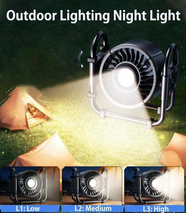 Alt view image 7 of 7 - Portable Outdoor Oscillating Fan,6-Speed Oscillating Fan & 3-Speed Light,16000mAh Battery Powered Fan(24Hrs),For Indoor,Outdoor,Camping,Tent,Travel,Fishing,Jobsite,Gifts for Men Dad Him