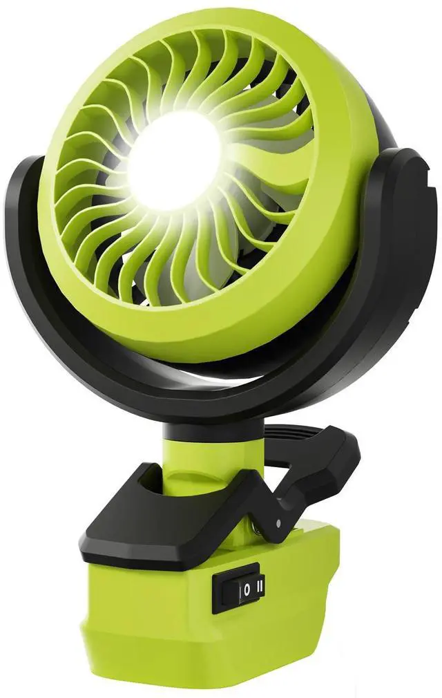 Main image of Battery Powered Fan for Ryobi 18v Battery, Cordless Portable Camping Fan, Clip Fans with LED Light & 210° Adjustable, for Jobsite Tent Travel Fishing Outdoor (No Battery)