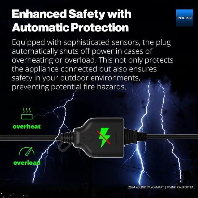 Alt view image 5 of 7 - Smart Outdoor Energy Plug, IP63, 1800W, 15A Smart Plug with Real-Time Energy Monitoring, Automatic Safety Shutoff, Alexa & Google Assistant Compatible, Require YoLink Hub
