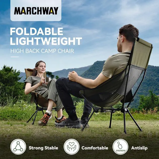 Alt view image 6 of 7 - Lightweight Folding High Back Camping Chair with Head Support, Stable Portable Compact for Outdoor Camp, Travel, Beach, Picnic, Festival, Hiking, Backpacking (Highback Green)