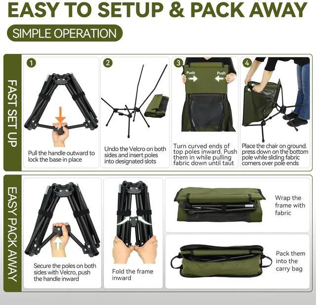 Alt view image 5 of 7 - Lightweight Folding High Back Camping Chair with Head Support, Stable Portable Compact for Outdoor Camp, Travel, Beach, Picnic, Festival, Hiking, Backpacking (Highback Green)