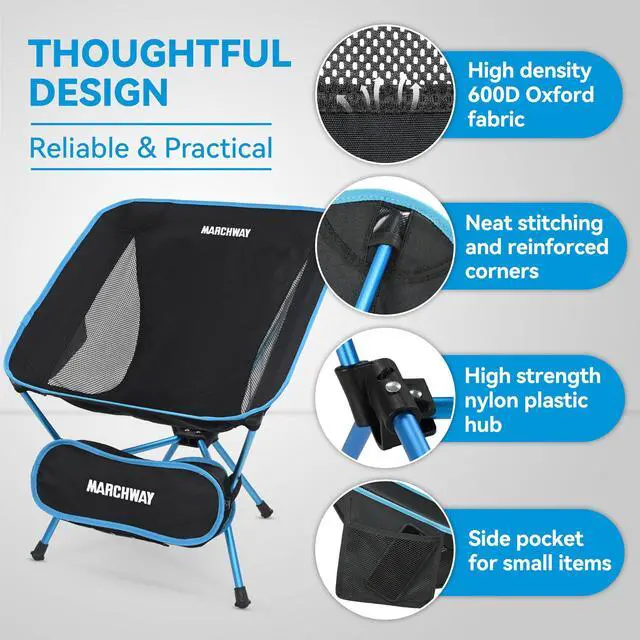Alt view image 3 of 7 - Lightweight Folding Camping Chair, Portable Foldable Compact for Outdoor Camp, Travel, Beach, Picnic, Festival, Hiking, Backpacking, Supports 330Lbs (Blue)