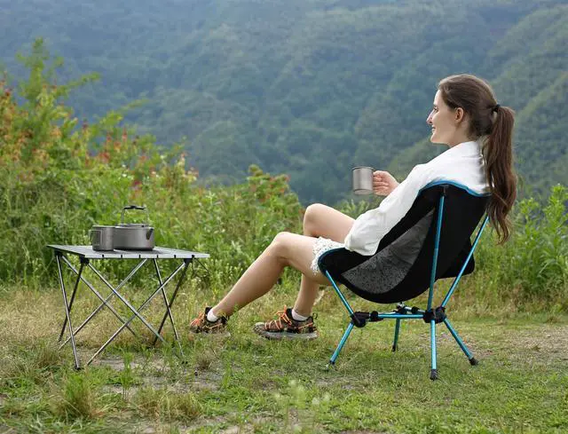 Alt view image 6 of 7 - Lightweight Folding Camping Chair, Portable Foldable Compact for Outdoor Camp, Travel, Beach, Picnic, Festival, Hiking, Backpacking, Supports 330Lbs (Blue)