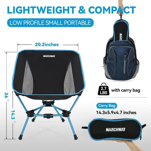 Alt view image 4 of 7 - Lightweight Folding Camping Chair, Portable Foldable Compact for Outdoor Camp, Travel, Beach, Picnic, Festival, Hiking, Backpacking, Supports 330Lbs (Blue)