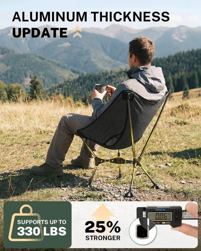Alt view image 4 of 7 - XL Portable Camping Chair, 6th Gen Lightweight Pop-up Folding Chair with Anti-Sinking Feet, 17.5in High Seat, 330LBS Capacity for Outdoor Camping Hiking Beach Picnic Sports(Silver Ripstop, 1PCS)