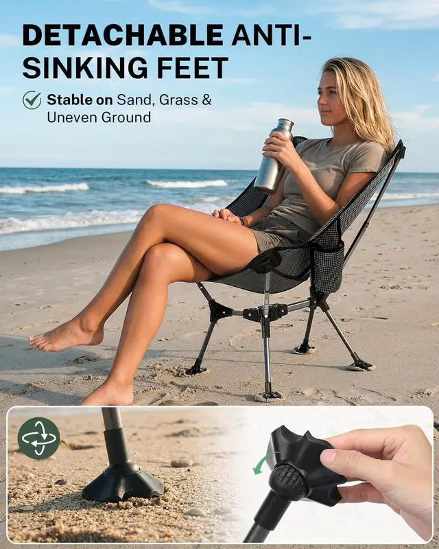 Alt view image 3 of 7 - XL Portable Camping Chair, 6th Gen Lightweight Pop-up Folding Chair with Anti-Sinking Feet, 17.5in High Seat, 330LBS Capacity for Outdoor Camping Hiking Beach Picnic Sports(Silver Ripstop, 1PCS)