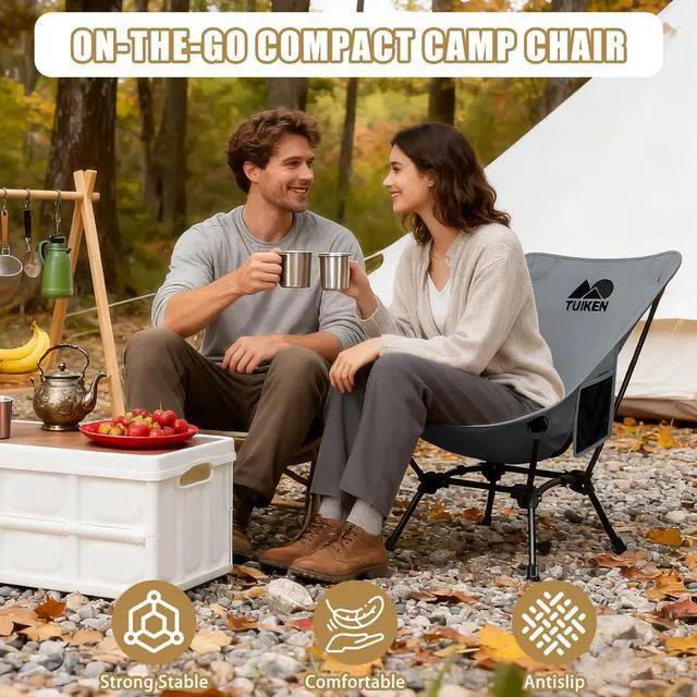 Alt view image 6 of 6 - Ultralight Camping Chair Backpacking Chair, Portable Camp Chair with Cup Holder & Storage Bag, Lightweight Compact Folding Chair for Hiking, Travel, Picnic Mountaineering-Grey