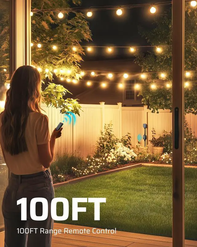 Alt view image 4 of 7 - Dusk to Dawn Dimmer, Wireless Remote Control, Waterproof Dimmable Plug with Timer, 100 FT Range, Outdoor Dimmer for String Light, Patio Lights