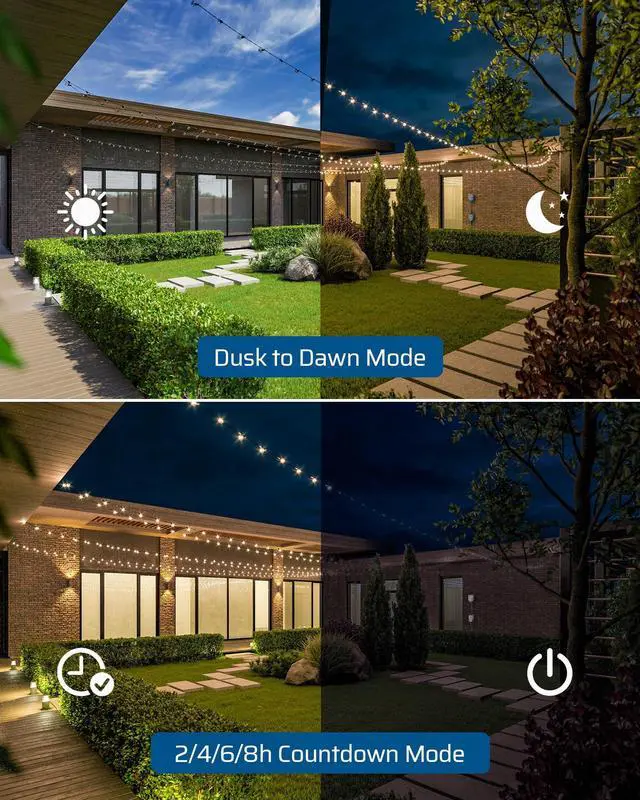 Alt view image 6 of 7 - Dusk to Dawn Dimmer, Wireless Remote Control, Waterproof Dimmable Plug with Timer, 100 FT Range, Outdoor Dimmer for String Light, Patio Lights