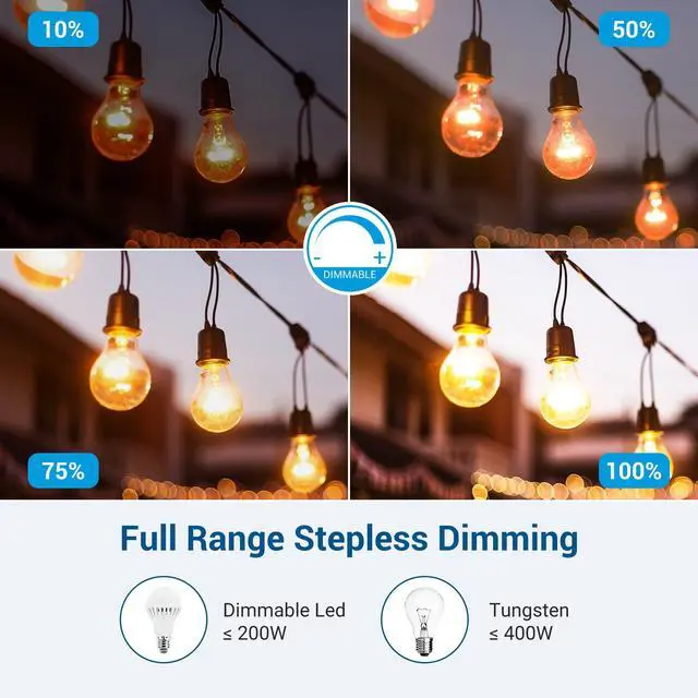 Alt view image 5 of 7 - Dusk to Dawn Dimmer, Outdoor Dimmer for String Light with Remote Dimmer Switch, 100 FT Wireless Remote Control Dimming Timer for Led Light or Lamp Patio Lights