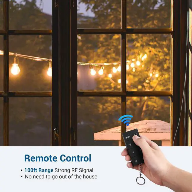 Alt view image 6 of 7 - Dusk to Dawn Dimmer, Outdoor Dimmer for String Light with Remote Dimmer Switch, 100 FT Wireless Remote Control Dimming Timer for Led Light or Lamp Patio Lights