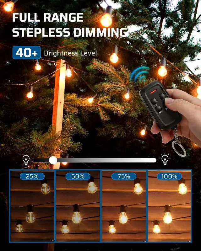 Alt view image 3 of 7 - Outdoor Dimmer for String Lights, 125V Dimmer Switch with 100FT Control Range, Weatherproof Outdoor Dimmer Plug for Dimmable LED/Tungsten Bulbs