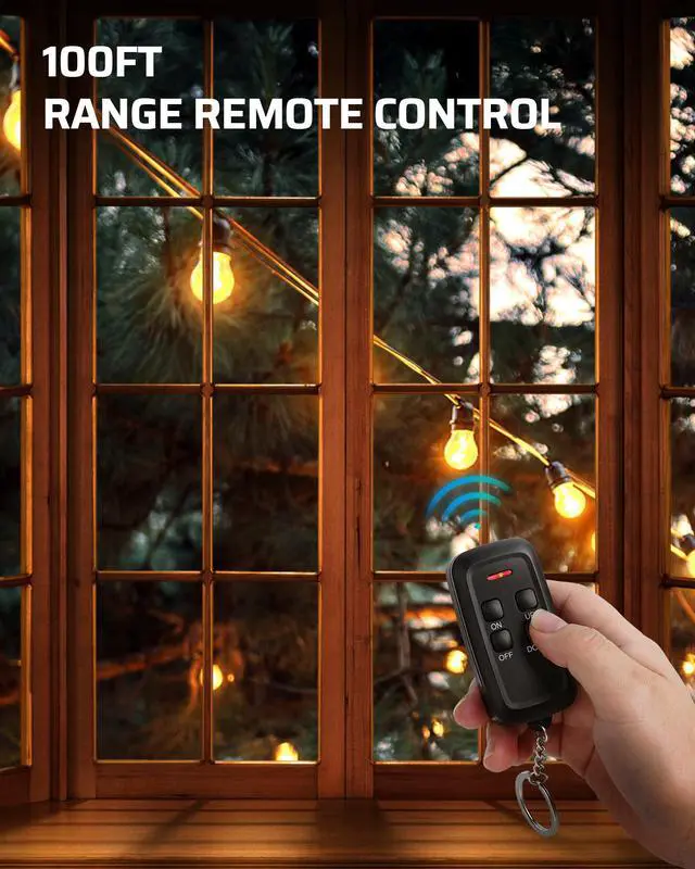 Alt view image 2 of 7 - Outdoor Dimmer for String Lights, 125V Dimmer Switch with 100FT Control Range, Weatherproof Outdoor Dimmer Plug for Dimmable LED/Tungsten Bulbs