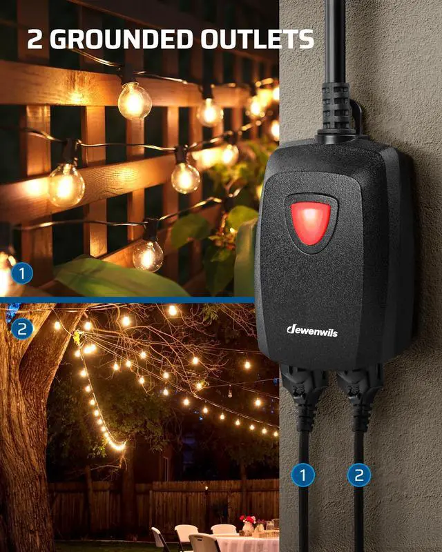 Alt view image 5 of 7 - Outdoor Dimmer for String Lights, 125V Dimmer Switch with 100FT Control Range, Weatherproof Outdoor Dimmer Plug for Dimmable LED/Tungsten Bulbs