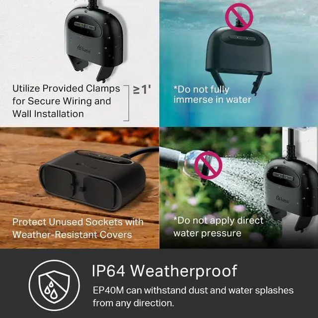 Alt view image 5 of 7 - Matter Smart Outdoor Plug, Dual Outlet, IP64 Weather Resistance, Works with Apple HomeKit, Amazon Alexa, Google Home, SmartThings, 15A/1800W Max, ETL Certified, 2.4G Wi-Fi Only, EP40M