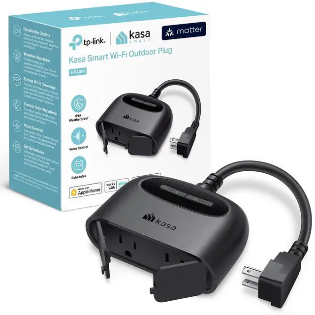 Main image of Matter Smart Outdoor Plug, Dual Outlet, IP64 Weather Resistance, Works with Apple HomeKit, Amazon Alexa, Google Home, SmartThings, 15A/1800W Max, ETL Certified, 2.4G Wi-Fi Only, EP40M