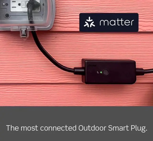 Alt view image 2 of 7 - Decora Smart Wi-Fi Outdoor Plug, Works with Matter, My Leviton, Alexa, Google Assistant, Apple Home/Siri & Wire-Free Anywhere Switch Companion, Weather-Resistant, D215O-1RE, Black