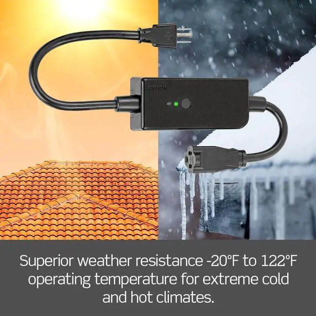 Alt view image 4 of 7 - Decora Smart Wi-Fi Outdoor Plug, Works with Matter, My Leviton, Alexa, Google Assistant, Apple Home/Siri & Wire-Free Anywhere Switch Companion, Weather-Resistant, D215O-1RE, Black