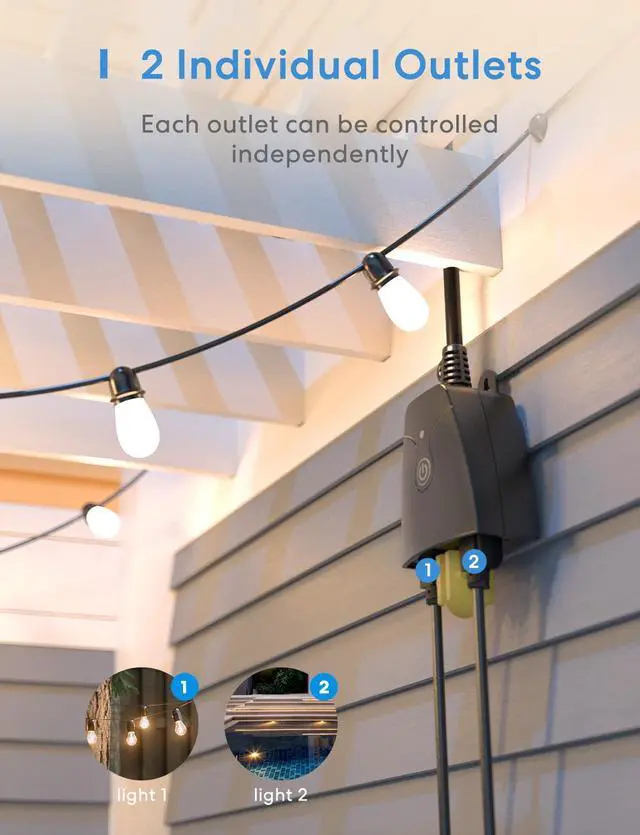 Alt view image 6 of 7 - Outdoor Smart Plug Compatible with Apple HomeKit, Siri, Alexa, Google Assistant and SmartThings, Waterproof Outdoor Outlet, Remote & Voice Control, Timer, FCC and ETL Certified