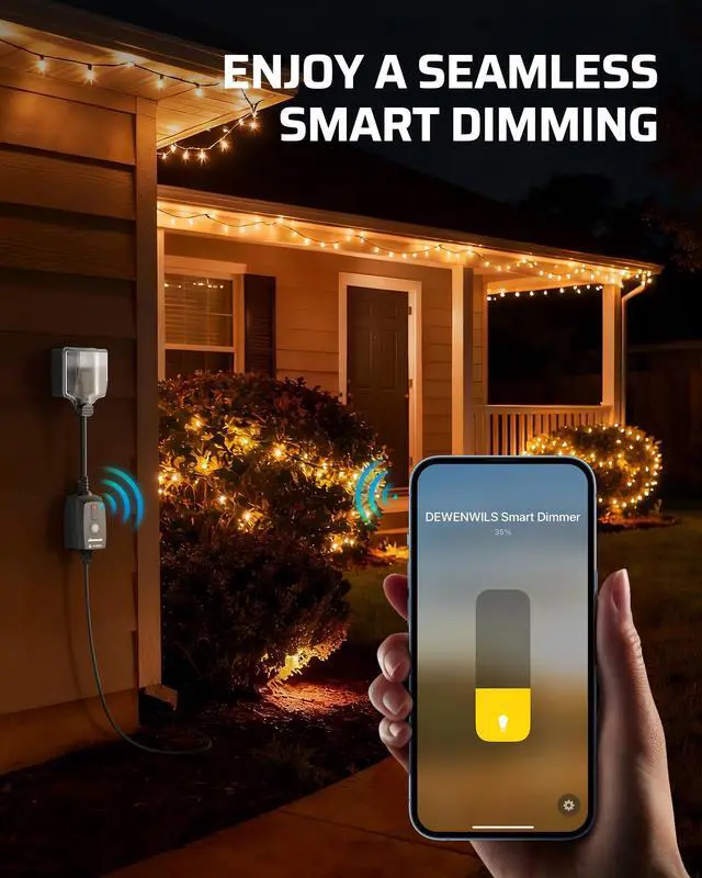 Alt view image 4 of 7 - Wi-Fi Matter Smart Dimmer Plug, Outdoor Dimmer for String Lights, Works with Alexa, Google Home, SmartThings, 100FT Remote, for 150W Dimmable LED/300W Tungsten Bulbs, 2.4GHz Only