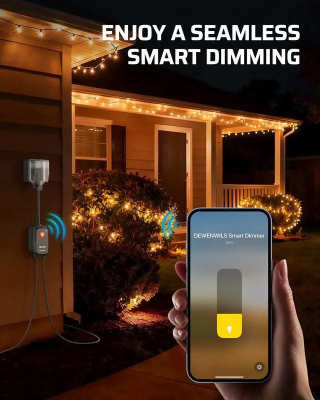 Alt view image 3 of 6 - Wi-Fi Matter Smart Dimmer Plug, Remote Control, 2 Grounded Outlets, Work with Alexa/Google Home, Support 200W Dimmable LED/400W Tungsten Bulbs, Outdoor Dimmer for String Lights, 2.4GHz Only