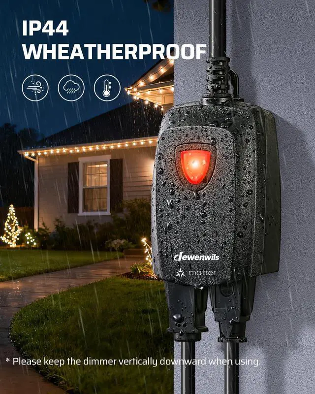 Alt view image 6 of 6 - Wi-Fi Matter Smart Dimmer Plug, Remote Control, 2 Grounded Outlets, Work with Alexa/Google Home, Support 200W Dimmable LED/400W Tungsten Bulbs, Outdoor Dimmer for String Lights, 2.4GHz Only