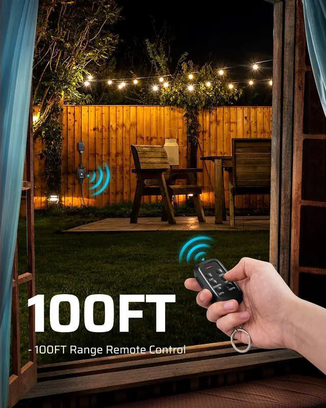 Alt view image 2 of 7 - Outdoor Dimmer for String Lights, Remote Plug, Waterproof Plug-in Dimmer, 100FT Range, 150W Dimmable LED/300W Tungsten Bulbs, Switch for Dimmable String Lights
