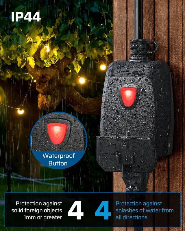 Alt view image 4 of 7 - Outdoor Dimmer for String Lights, 100FT Remote Range, IP44 Waterproof Plug-in Dimmer for Garden, Patio, Porch, 4 Level Brightness Button, Max 150W Dimmable LED/300W Tungsten Bulbs