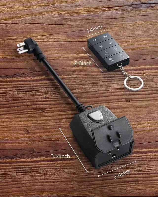 Alt view image 6 of 7 - Outdoor Dimmer for String Lights, 100FT Remote Range, IP44 Waterproof Plug-in Dimmer for Garden, Patio, Porch, 4 Level Brightness Button, Max 150W Dimmable LED/300W Tungsten Bulbs