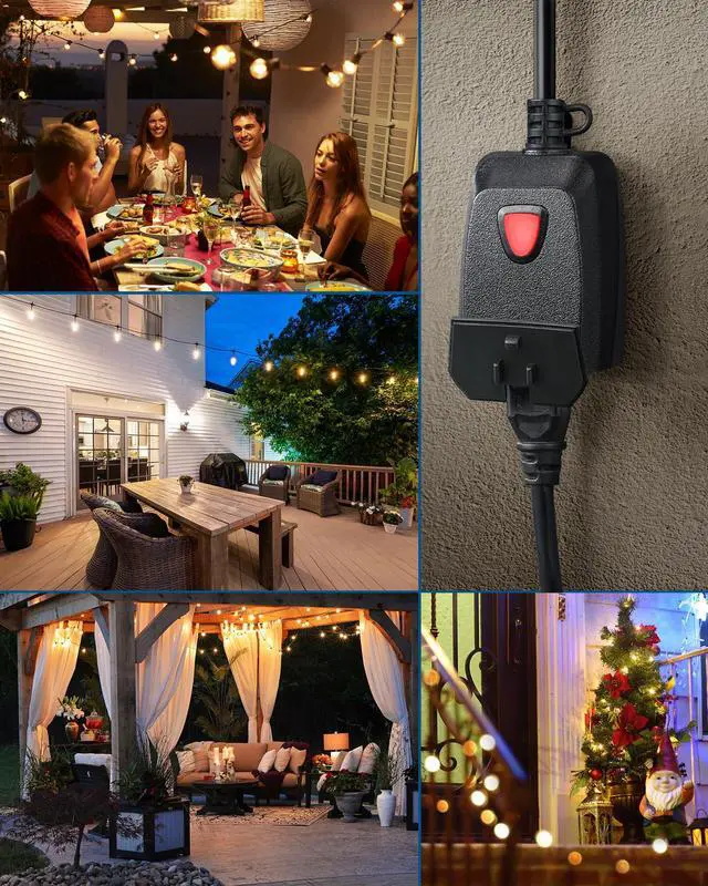 Alt view image 5 of 7 - Outdoor Dimmer for String Lights, 100FT Remote Range, IP44 Waterproof Plug-in Dimmer for Garden, Patio, Porch, 4 Level Brightness Button, Max 150W Dimmable LED/300W Tungsten Bulbs