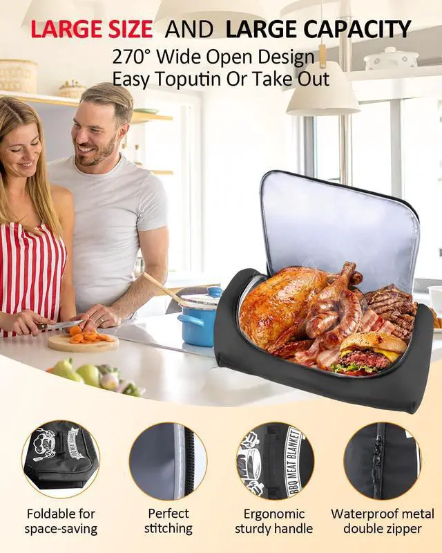 Alt view image 6 of 7 - 21 Inch Insulated BBQ Meat Resting Blanket, Heavy-Duty Wide Mouth Thermal Bag, Moisture & Heat Retention Pouch for Brisket/Steak, Smoker Camping Picnic Kitchen Accessories, Gift for Men Dad Husband