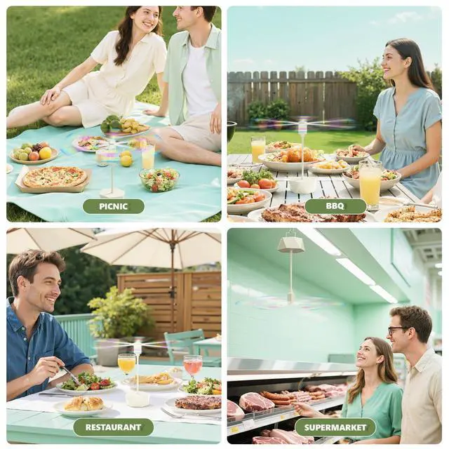 Alt view image 7 of 7 - Portable Battery Powered Fly Fans for Tables Up to 15 Hours Working Time, 4-Pack Indoor Outdoor Food Fan with Flexible Goose-Neck Blades for Home Restaurant Party Picnic Patio BBQ, Beige