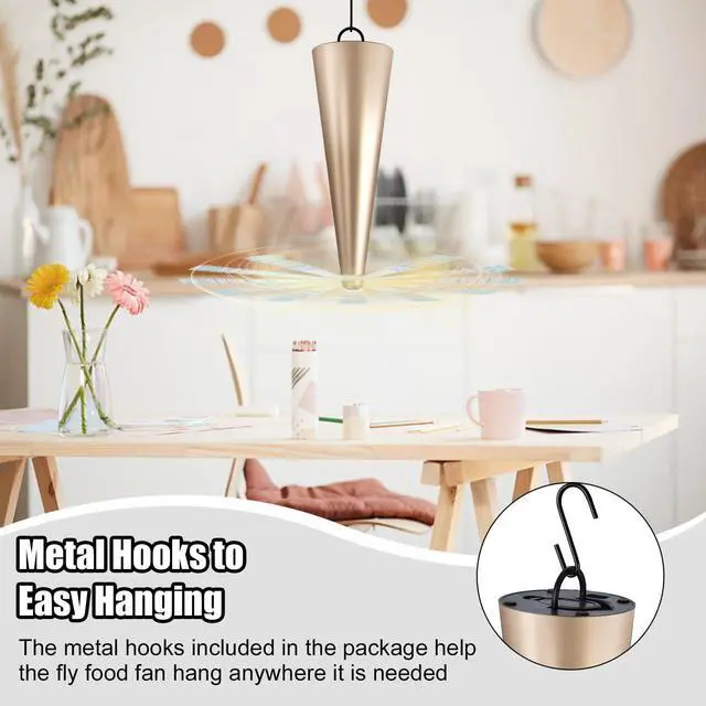 Alt view image 5 of 6 - Fly Fans for Tables, Bug Food Fan Outdoor Indoor Keep Flies Away, 4 Pack Portable Batteries Powered Picnic Table Top Spinner with Metal Hanger, Fly Repellent for Restaurant, Camping (Golden)