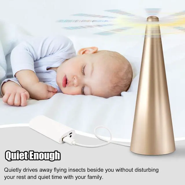 Alt view image 6 of 6 - Fly Fans for Tables, Bug Food Fan Outdoor Indoor Keep Flies Away, 4 Pack Portable Batteries Powered Picnic Table Top Spinner with Metal Hanger, Fly Repellent for Restaurant, Camping (Golden)