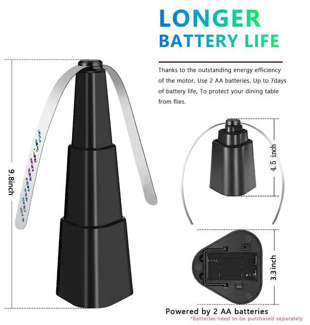 Alt view image 2 of 7 - 4 Pack Fly Fans for Tables Fly Repellent Fan Outdoor Indoor Keep Flies Away Table Top Fly Fan Fly Fan for Outdoor Table with Holographic Blades for Picnic Patio Home, black