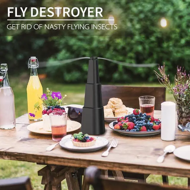 Alt view image 6 of 7 - 4 Pack Fly Fans for Tables Fly Repellent Fan Outdoor Indoor Keep Flies Away Table Top Fly Fan Fly Fan for Outdoor Table with Holographic Blades for Picnic Patio Home, black