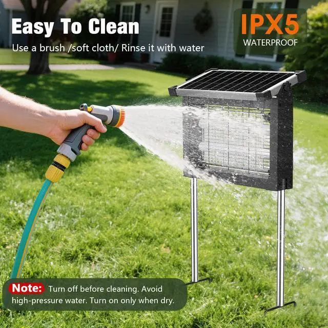 Alt view image 3 of 7 - Solar Bug Zapper Outdoor Waterproof, 4500V Rechargeable Mosquito Zapper with Solar Panel Sensor, Auto ON/Off, 10ft Extension Cord & Solar Powered Bug Zapper, Cordless Insect Zap for Patio Yard Garden
