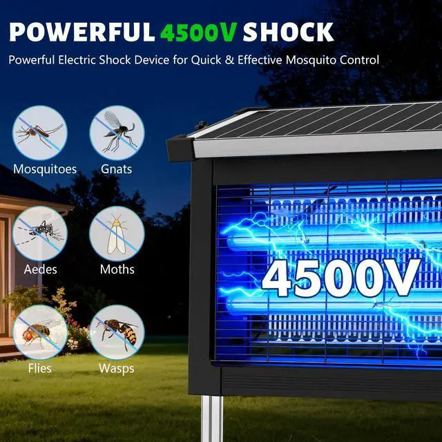 Alt view image 6 of 7 - Solar Bug Zapper Outdoor Waterproof, 4500V Rechargeable Mosquito Zapper with Solar Panel Sensor, Auto ON/Off, 10ft Extension Cord & Solar Powered Bug Zapper, Cordless Insect Zap for Patio Yard Garden