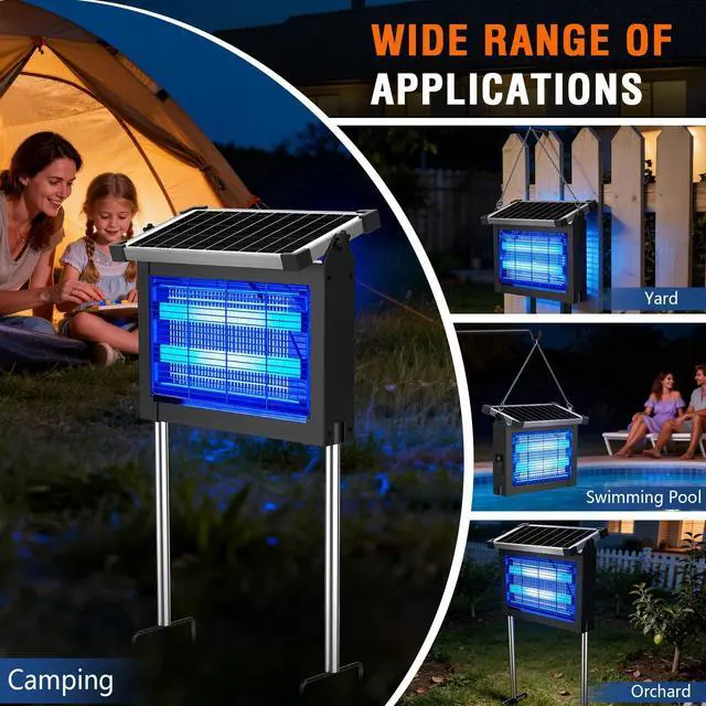 Alt view image 7 of 7 - Solar Bug Zapper Outdoor Waterproof, 4500V Rechargeable Mosquito Zapper with Solar Panel Sensor, Auto ON/Off, 10ft Extension Cord & Solar Powered Bug Zapper, Cordless Insect Zap for Patio Yard Garden