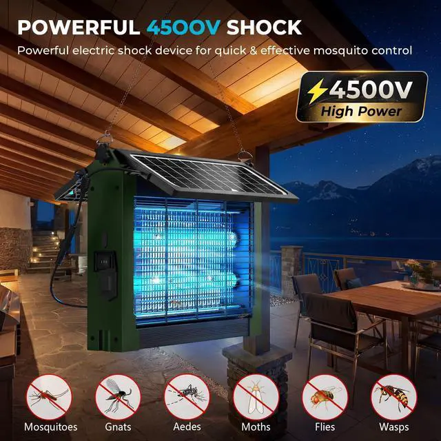 Alt view image 2 of 7 - Upgraded Solar Bug Zapper Outdoor with Dual Panels, 4500V Cordless Rechargeable Fly Insect Killer Waterproof Electric Mosquitoes Zapper for Patio Garden Backyard RV Camping Pond