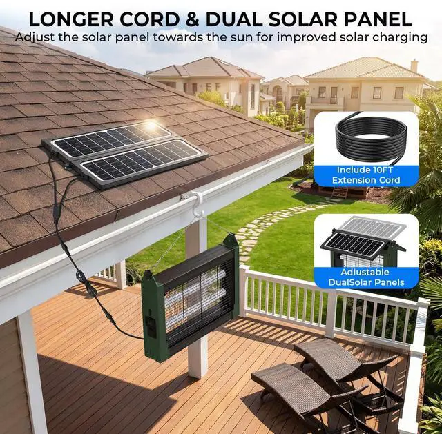 Alt view image 4 of 7 - Upgraded Solar Bug Zapper Outdoor with Dual Panels, 4500V Cordless Rechargeable Fly Insect Killer Waterproof Electric Mosquitoes Zapper for Patio Garden Backyard RV Camping Pond