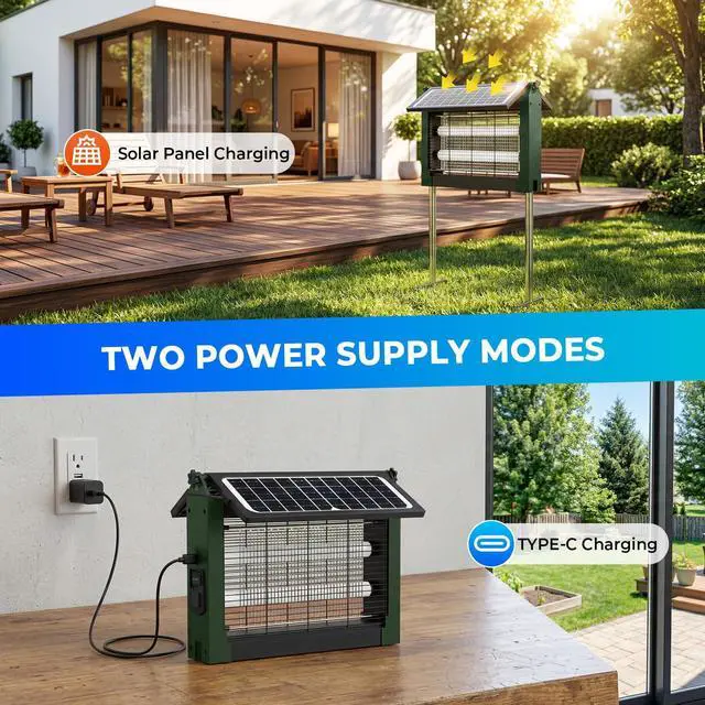 Alt view image 6 of 7 - Upgraded Solar Bug Zapper Outdoor with Dual Panels, 4500V Cordless Rechargeable Fly Insect Killer Waterproof Electric Mosquitoes Zapper for Patio Garden Backyard RV Camping Pond
