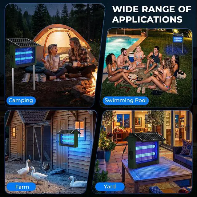 Alt view image 7 of 7 - Upgraded Solar Bug Zapper Outdoor with Dual Panels, 4500V Cordless Rechargeable Fly Insect Killer Waterproof Electric Mosquitoes Zapper for Patio Garden Backyard RV Camping Pond