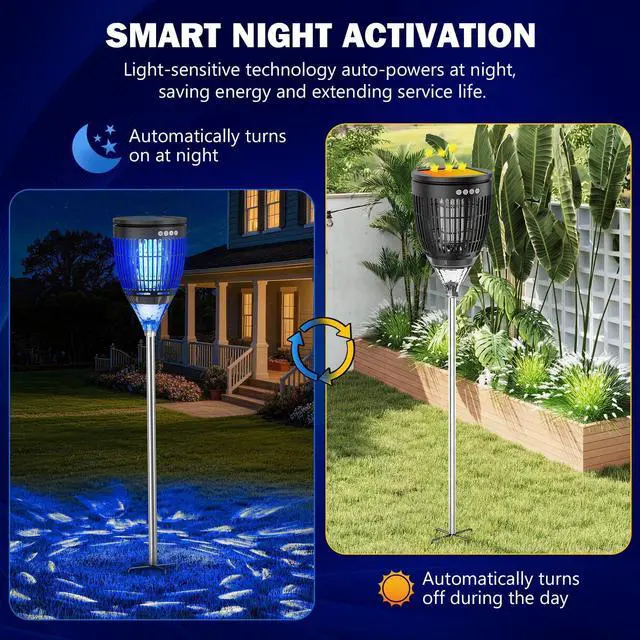 Alt view image 4 of 7 - All in 1 Solar Bug Zapper Outdoor, Flame & Projection Mode, Auto/Manual Modes, 4200V Electric Mosquito Killer with High Powered, IPX5 Waterproof Rechargeable Fly Insect Trap for Patio Garden Yard RV