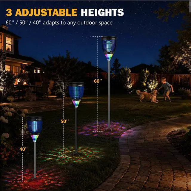 Alt view image 5 of 7 - All in 1 Solar Bug Zapper Outdoor, Flame & Projection Mode, Auto/Manual Modes, 4200V Electric Mosquito Killer with High Powered, IPX5 Waterproof Rechargeable Fly Insect Trap for Patio Garden Yard RV